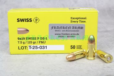 Swiss P 9x19 DS-1 FMJ 115gr. 7,5g 50 Stück