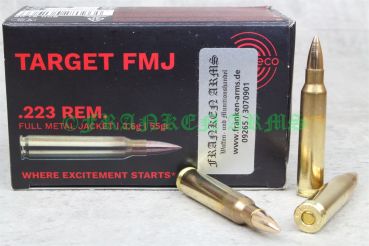 GECO .223 Rem. Target FMJ 3,6g 55gr Büchsenmunition 50er Packung Schachtel und Patronen