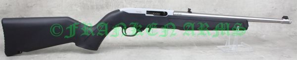Ruger 10/22 Stainless Kleinkaliberbüchse mit schwarzem Polymerschaft und Edelstahllauf.
