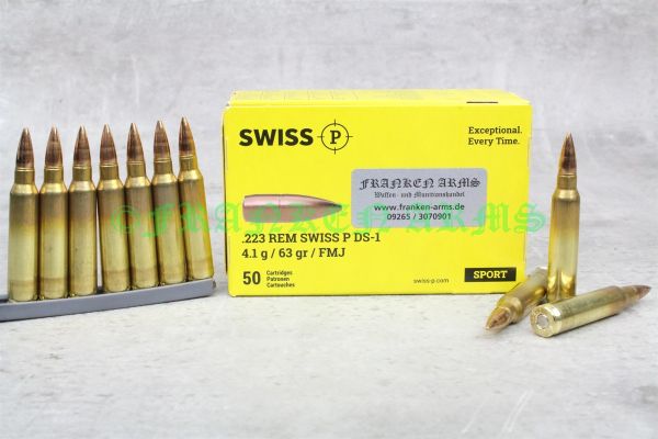 Swiss P .223 Rem. DS-1 FMJ 63gr. 4,1g 50 Stück