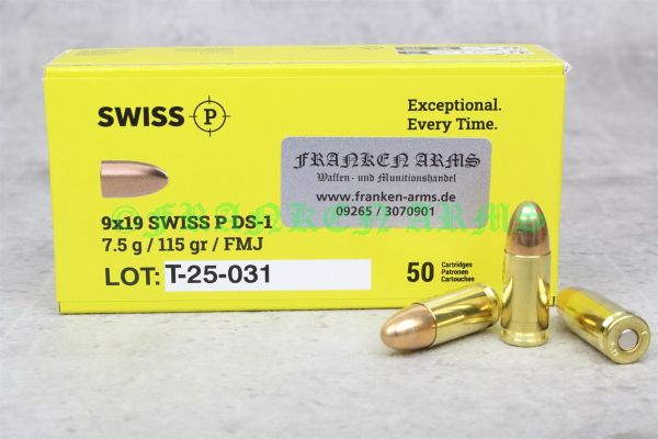 Swiss P 9x19 DS-1 FMJ 115gr. 7,5g 50 Stück