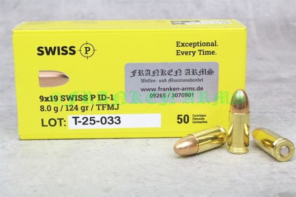 Swiss P 9x19 ID-1 FMJ 124gr. 8,0g 50 Stück