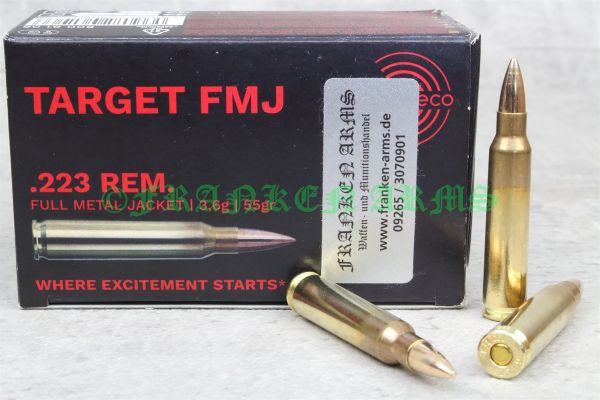 GECO .223 Rem. Target FMJ 3,6g 55gr Büchsenmunition 50er Packung Schachtel und Patronen
