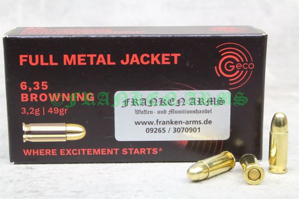 Geco 6,35 Browning FMJ 49gr. 3,2g 50 Stück